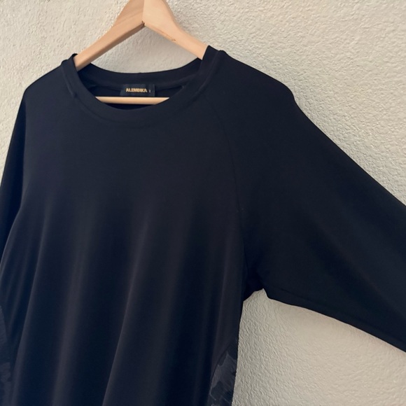 Alembika Oversized Shift Dress Womens Medium Black Mixed Media Floral - Picture 7 of 12